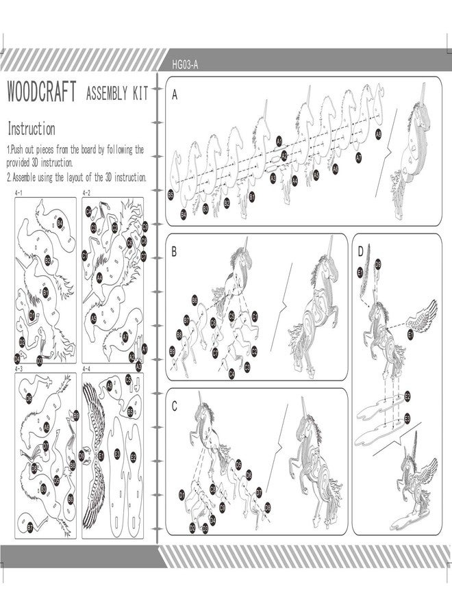 Bitopbi 3D Wooden Puzzles Animal Laser Engraving DIY Safe Assembly Constructor Kit for Adults Unicorn Mechanical 3-D Models for Self-Assembly (D3 Unicorn) - Image 5